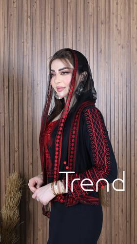 فستان طويل اسود بطرحه راس (اسود) - 3XL