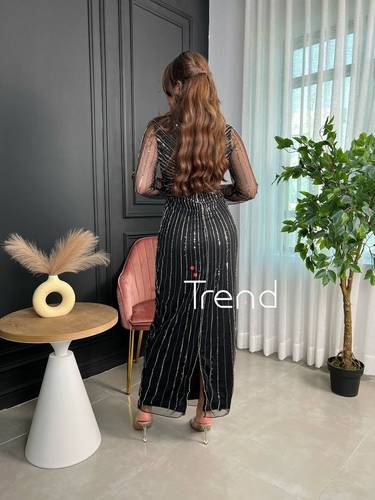 فستان سهرة مخطط فصوص فضية  - 2XL