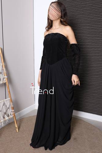 فستان سهرة أسود ملكي بطبقات منسدلة - 2XL