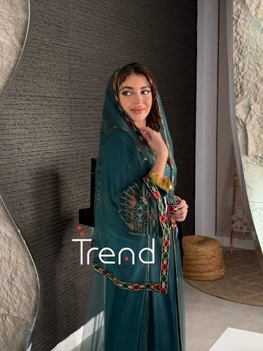 جلابية قطعتين مطرزة بطرحة (اخضر) - 2XL