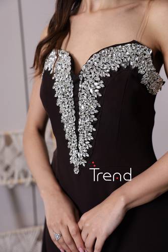 فستان سهرة موكا بدون أكمام بتطريز كرستال - 2XL