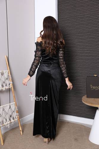 فستان سهرة أسود بدانتيل فاخر وتصميم درابي - 2XL
