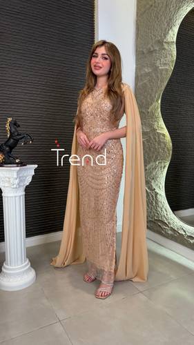 فستان سهره شك يدوي بأكمام طويله  - 2XL