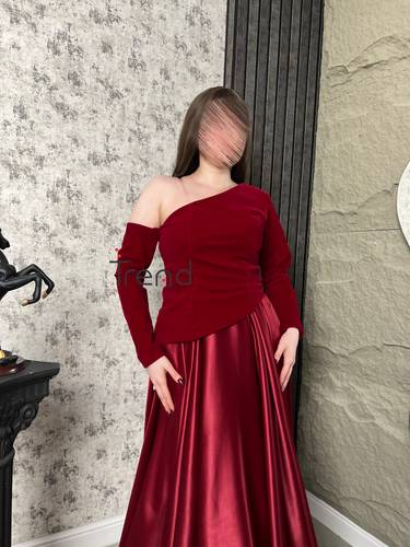 فستان الهبة باكمام مخمل باللون الاحمر - 2XL