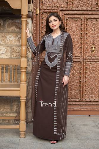 جلابية قطعتين موكا مطرزة - 4XL