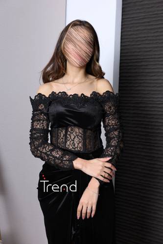 فستان سهرة أسود بدانتيل فاخر وتصميم درابي - 2XL