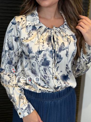 بلوزة أنيقة مموجة بلون رمادي  - XL