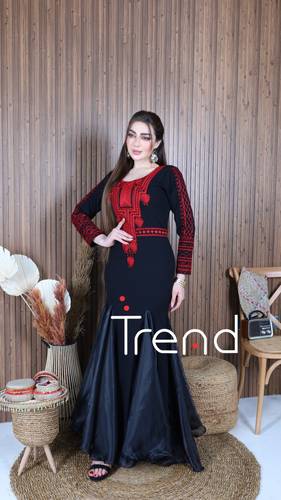 فستان طويل اسود بطرحه راس (اسود) - 3XL