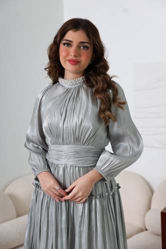 فستان ميدي كم طويل بياقة لؤلؤ - XL