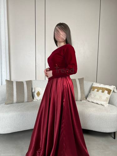 فستان الهبة باكمام مخمل باللون الاحمر - 2XL