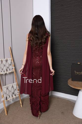 فستان سهرة  برغندي - 2XL