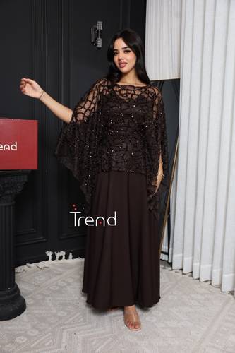 فستان سهرة موكا مع طبقة علوية مطرزة - 3XL