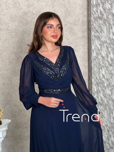 فستان كحلي ساتر بأكمام شفافة - 2XL