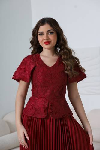فستان جوبير بكسرات أنيقة (برغندي) - XL