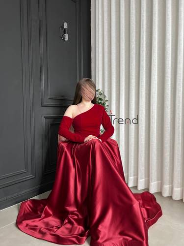 فستان الهبة باكمام مخمل باللون الاحمر - 2XL