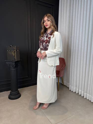 طقم جاكيت مع بلوزة كت كريمي - 2XL