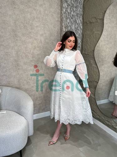 فستان جودي بحزام سماوي  - M
