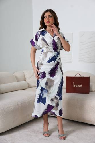 فستان ميدي بقصه لف  - XL