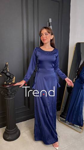 جلابية طويلة مطرزة (كحلي) - 2XL