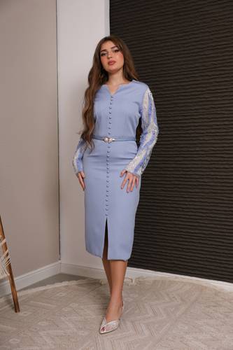 فستان بيج (سماوي)بأكمام مميزة - XL