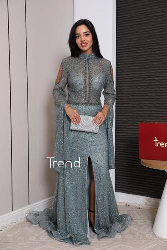 فستان سهره ترتر مزين بكرستال - 2XL
