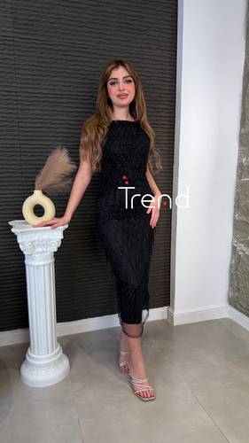 فستان سهره شك يدوي بهدب  - XL