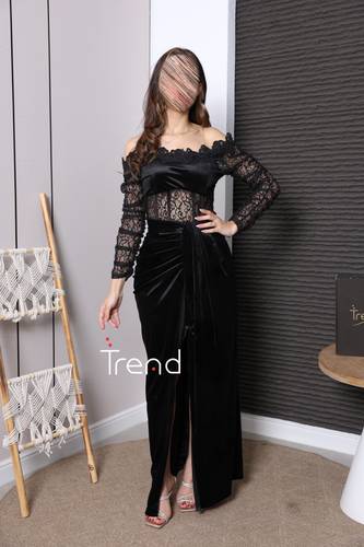 فستان سهرة أسود بدانتيل فاخر وتصميم درابي - 2XL