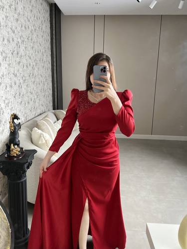 فستان احمر بكرستال  - 3XL