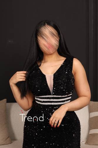 فستان سهرة اسود بخطوط ابيض  من المنتصف  - 2XL