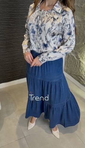 بلوزة أنيقة مموجة بلون رمادي  - XL