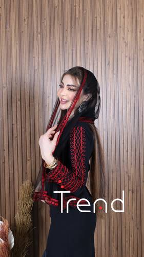 فستان طويل اسود بطرحه راس (اسود) - 3XL