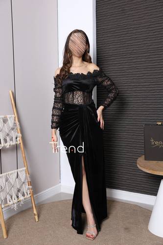 فستان سهرة أسود بدانتيل فاخر وتصميم درابي - 2XL