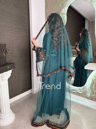 جلابية قطعتين مطرزة بطرحة (اخضر) - 2XL
