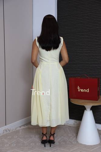 فستان ميدي ليموني بتصميم أنيق وكسرات ناعمة - XL