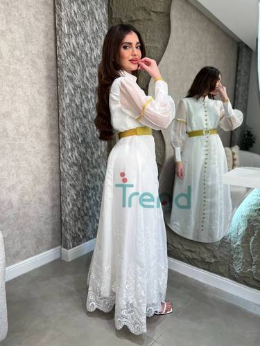 فستان ميلا طويل بحزام اصفر  - 3XL