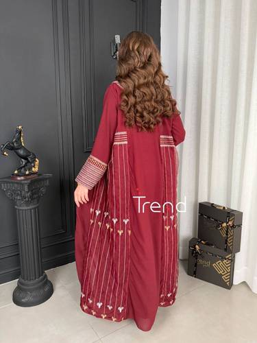 جلابية قطعتين طويله مطرزة (عودي) - 3XL