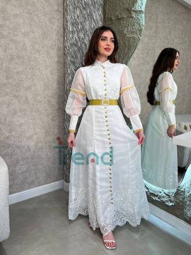فستان ميلا طويل بحزام اصفر  - 3XL