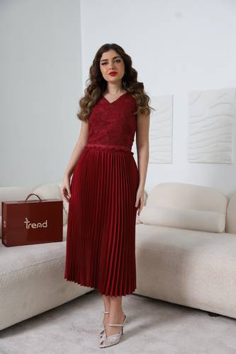 فستان برغندي قطعتين  - XL