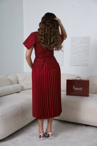 فستان جوبير بكسرات أنيقة (برغندي) - XL
