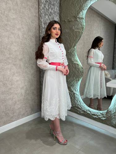 فستان جودي بحزام فوشي  - L