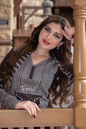 جلابية قطعتين موكا مطرزة - 4XL