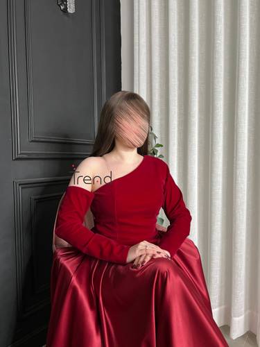 فستان الهبة باكمام مخمل باللون الاحمر - 2XL