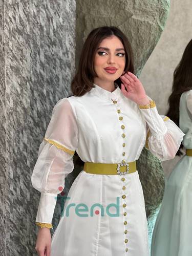 فستان ميلا طويل بحزام اصفر  - 3XL