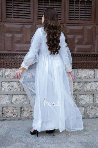 جلابية قطعتين ابيض مطرزة بطرحة راس - 2XL