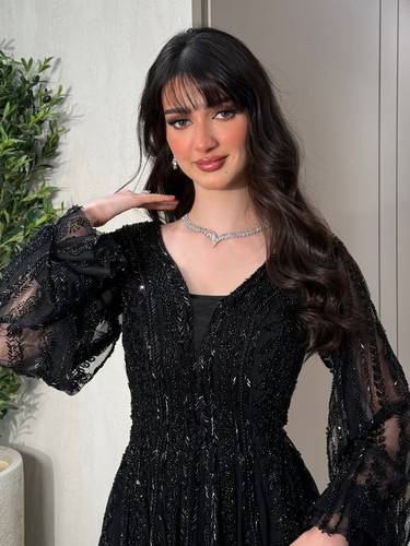فستان سهره ساتر بشك يدوي واكمام شفافة - 16