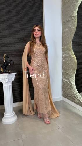 فستان سهره شك يدوي بأكمام طويله  - 2XL