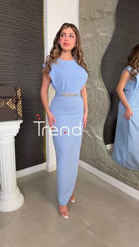 فستان مريفا طويل سماوي - 2XL