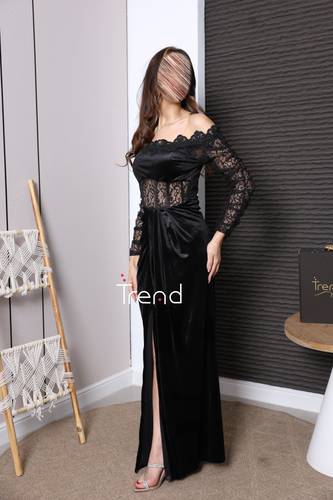 فستان سهرة أسود بدانتيل فاخر وتصميم درابي - 2XL