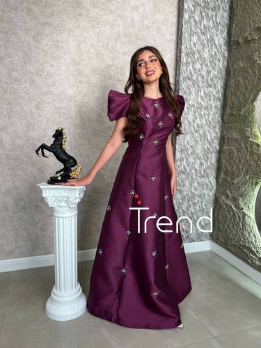 فستان عنابي بكرستال  - 2XL