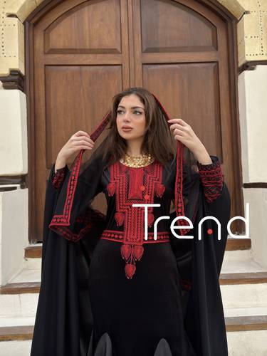فستان مخمل طويل احمر مع طرحة راس  - 3XL
